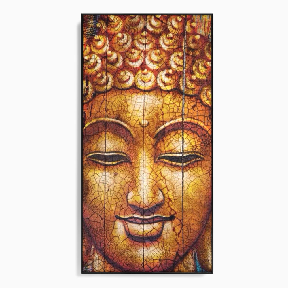 Tablou canvas cu tablou canvas cu chipul lui buddha, in rama de aluminiu negru